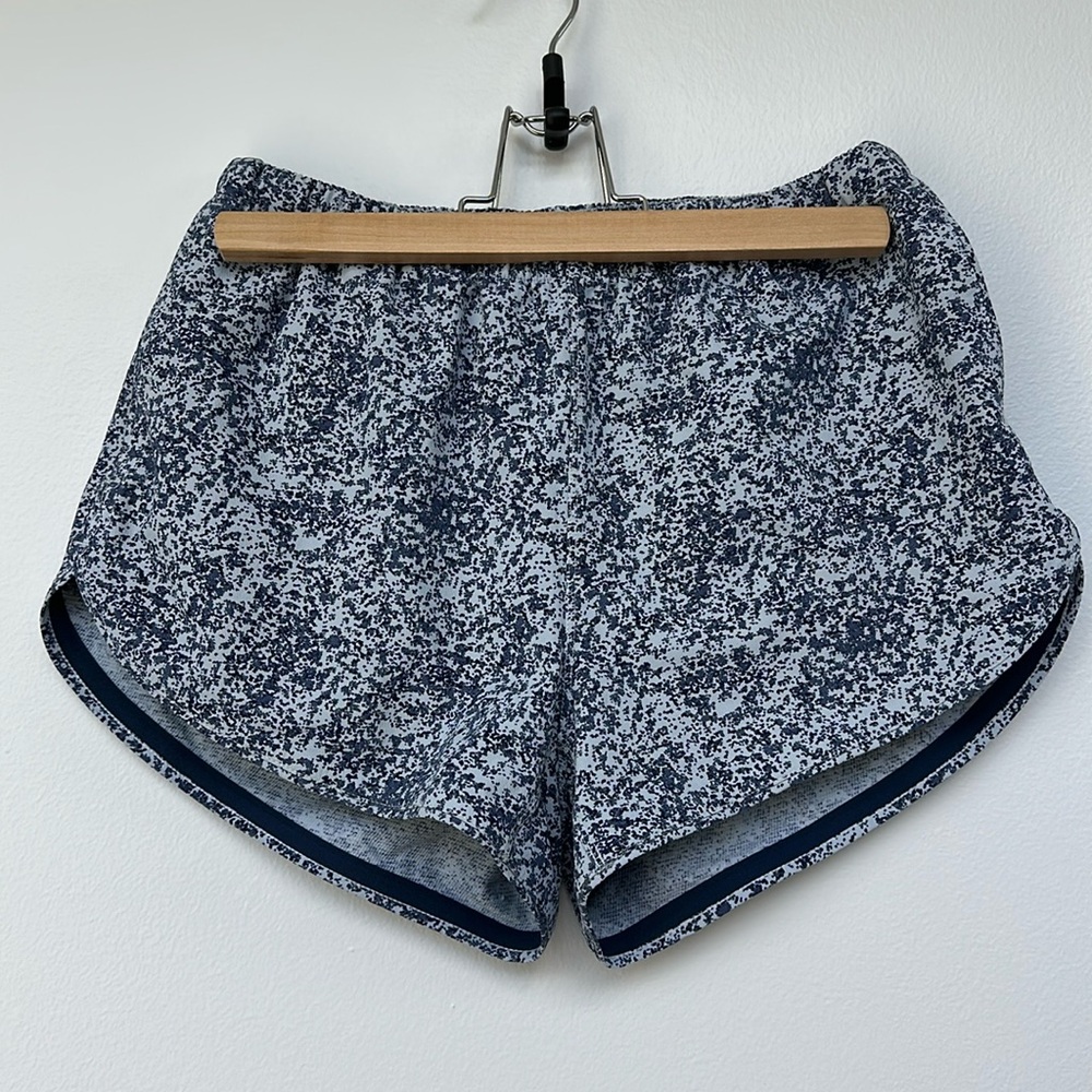Outdoor Voices blue and white pattern athletic shorts with build in elastic - S